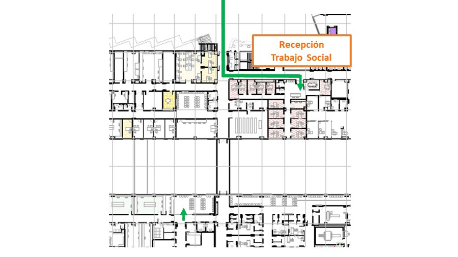 RECEPCIÓN TRABAJO SOCIAL PLANO DETALLE EN MÓDULOS C, D