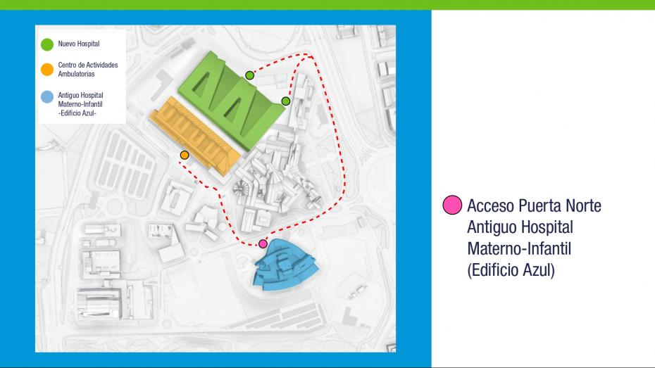 Recorrido entre edificios para acceso a puerta principal antiguo Hospital Materno-Infantil hacia arriba