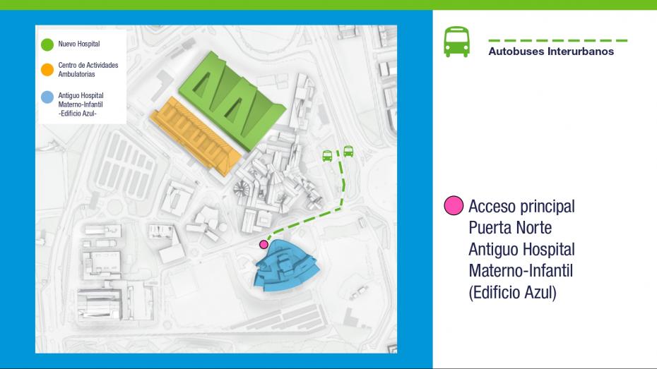 Acceso a puerta principal del antiguo Hospital Materno-Infantil desde parada autobuses interurbanos recrto hacia arriba un poco a la derecha