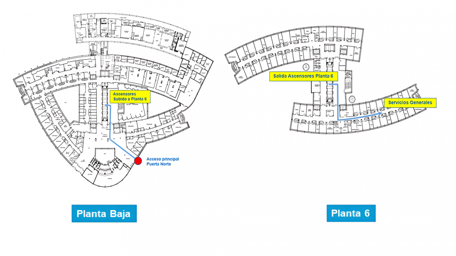 Plano interior acceso a Servicios Generales planta 0 y planta 6ª