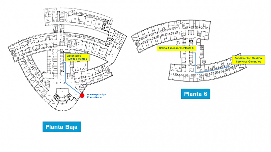 Plano interior de Subdirección de Gestión de Servicios Generales planta 0 y planta 6ª
