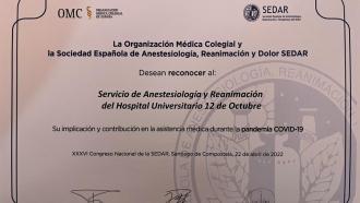 Reconocimiento COVID anestesia