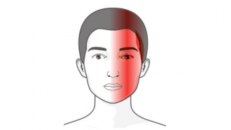 rostro prediseñado con la parte derecha cruzada por una franja naranja