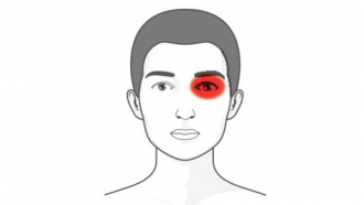 rostro prediseñado con una mancha naranja que rodea el ojo derecho