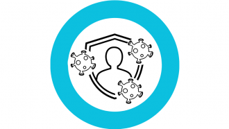icono de línea negra de escudo con icono persona dentro y dispuestos en la silueta del escudo icono virus