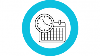 icono línea negra de calendario y reloj sobre puesto en la parte superior izquierda