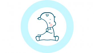 Icono de línea azul de bebé mamando