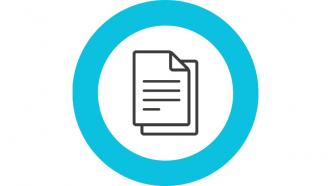 Incono de línea negra de documento dentro de un círculo azul
