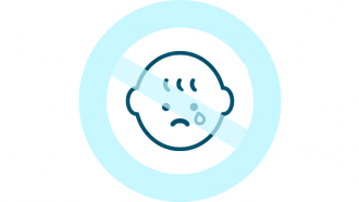 icono azul bebé llorando con una franja azul tachando