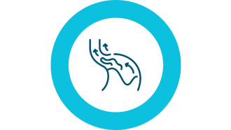 Icono de línea azul de la vesícula con unas flechas que indican hacia arriba