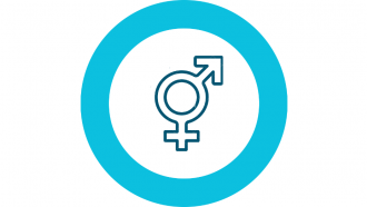 Icono de línea azul del símbolo de mujer y también de hombre